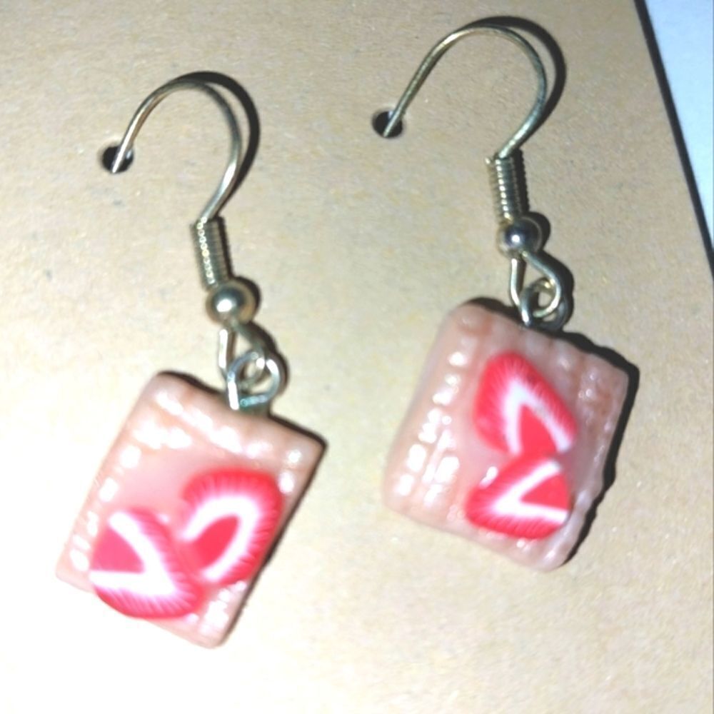 Hand crafted strawberry French toast dingle earrings
